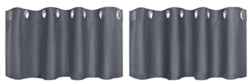 PiccoCasa 2er Set Gardine für Küche Polyester Scheibengardine Kurzgardine Blickdicht Kleine Gardine Grau 46H x 132B cm
