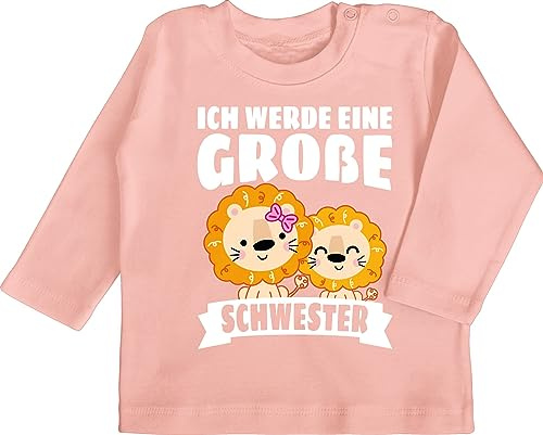 Shirtracer - Baby Langarmshirt - Ich werde eine große Schwester mit Löwen - weiß