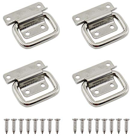 Ulifestar 4 Pack Stainless Steel Wardrobe Handle, Foldable Boat Hatch Latch Cabinet Lifting Ring Pull Handle,Cabinet Pull Handle Accessories,Toolbox Door Chest Handle Small