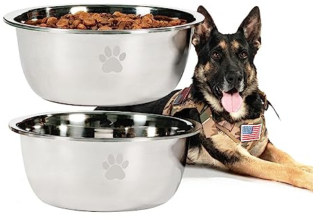 Podinor Large Dog Water Bowl 2 Pack, 1.3 Gallons 170oz Stainless Steel Extra Large Dog Food Bowl for Big Giant Dogs, Silver