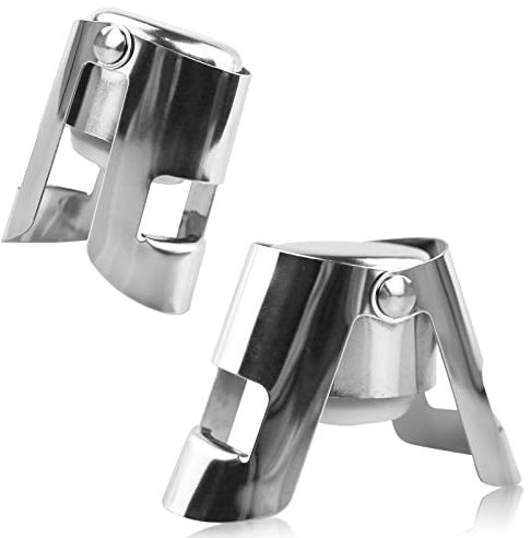 LAMXD 2 Pcs Champagne Stopper, Stainless Steel Vacuum Wine Stopper Prosecco Bottle Sealer, Sparkling Wine Saver, Silver