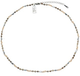 Leslii Damen-Kette Kurze Halskette Natursteine Stein-Schmuck Halsschmuck Collier Beige Braun