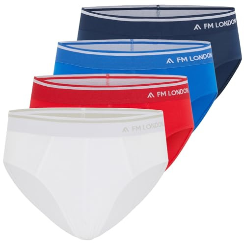 FM London Lot de 4 Slip en bambou pour homme - Slip confortable sans étiquette à la taille - Pantalon extensible sans ouverture sur le devant