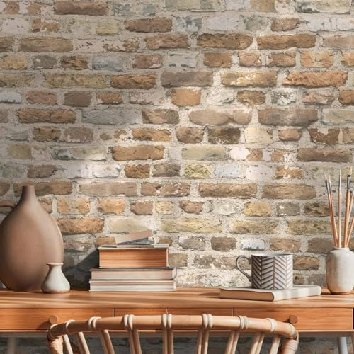 K&L Wall Art Steintapete Vliestapete Vintage Loft Tapete rustikale Backstein Ziegelwand Wallpaper inkl. Tapezier-Ratgeber (Beige-Braun)
