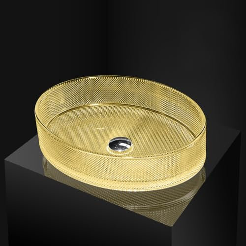 MegLob Lavabo A Vasca Singola Per Bagno, Lavabo A Vasca in Vetro Temperato, Lavabo A Vasca Ovale in Vetro Pieghettato Smerigliato Da Appoggio Con Supporto Per Lavabo,H