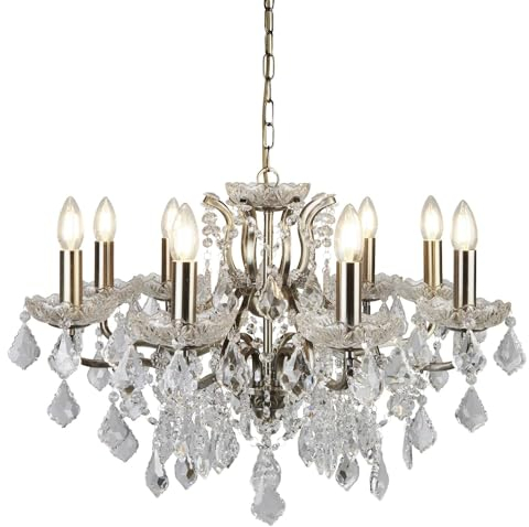 Licht-Erlebnisse Kronleuchter groß Kristall Ø 70 cm H: max. 125 cm verstellbar in Messing Antik 8-flammig Klassisch E14 Pendelleuchte Lüster Esszimmer Wohnzimmer