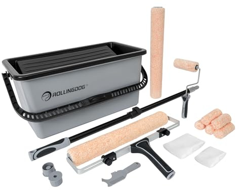 ROLLINGDOG 18 Inch Paint Roller Set – Adjustable 12-18 Double Arm Frame, Microfiber Sleeves, 4 Mini Roller Kit & Extension Pole, Large Paint Bucket with Lid for Walls & Ceilings