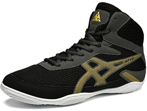 PENXZT Herren Boxschuhe Pro Wrestlingschuhe Atmungsaktive rutschfest bequem High-Top Fitnesschuhe Trainingsschuhe Indoor Bodybuilding Schuhe,Schwarz,41 EU