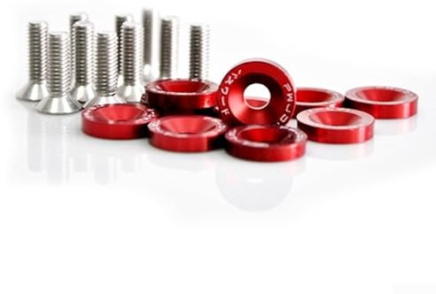 Misura perfetta e 10 rondelle e bulloni M6 in alluminio anodizzato per parafango per automobili (rosso)