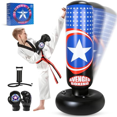 YasinKidz 168cm Sacco da boxe per bambini con guanti per karate, taekwondo, MMA（Bianco）