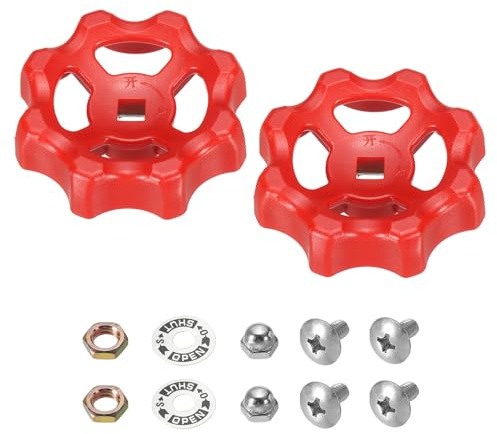 PATIKIL 2 Stück Außenwasserhahn Griff Vierkantstiel Loch 7x7mm Rot | ABS Rundrad Wasserhahngriffe Ersatz Wasserhahngriff, Mit Schraubenabstandshalter