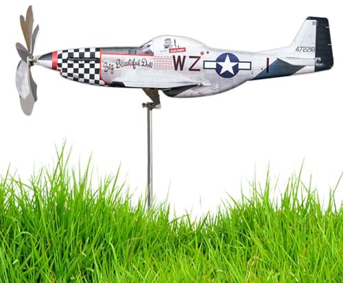 Airplane Wind Spinner | Airplane Garden Windmill Spinners | Airplane Wind Sculptures Garden Stake | Metal Plane Wind Catchers For Garden Lawn Yard Decoration