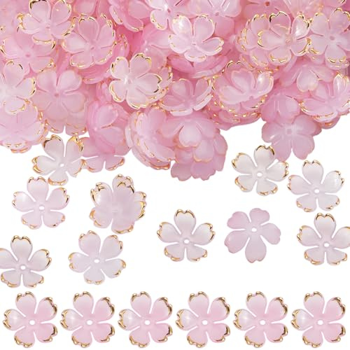 SUNNYCLUE 1 Caja de 200 Cuentas Espaciadoras de Flores con Forma de Flor de Cerezo Acrílica Rosa Sakuras Flores de Primavera con Degradado de 5 pétalos Abalorios A Granel para Hacer Joyas Pulseras