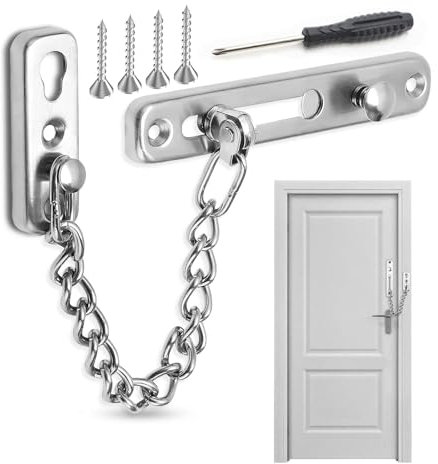 Door Chain Lock Serrure de sécurité en acier inoxydable pour hôtel, famille, portes intérieures, fenêtres (argent, avec tournevis)