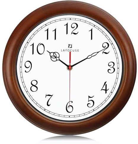 Lafocuse 30cm Reloj de Pared Madera Maciza Vintage, Silencioso Clasico Marrón Reloj Cocina Pared, Retro Decorativo para Salon Cocina Dormitorio Oficina