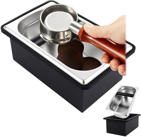 AKOLAFE Coffee Knock Box Stainless Steel Large Espresso Knock Box Coffee Bin Coffee Grounds Knock Box Container Sage Knock Box with Removable Knock Bar and Non Slip Base for Knocking Filter