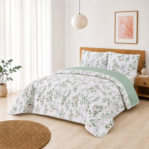 BESCH Colcha Boutis para Primavera y Verano con Diseño Silvestre + 1 Funda Cojin 50x70 cm - Cubrecama Ligera Fina Entretiempo Extra Suave y Transpirable (Cama 90, 180x260cm)