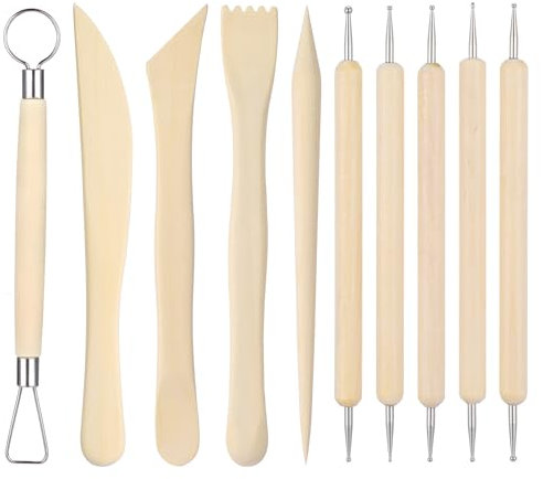 LLOUSSAK 10 Stück Doppelseitige Modellierwerkzeug, Töpferwerkzeug Set, Holz Keramik Ton Werkzeuge für Töpfern Zuhause, DIY-Handwerk,Schnitzereien