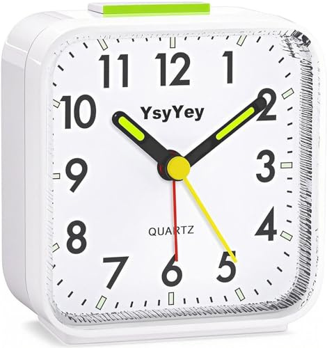 YsyYey Silent Analog Alarm Clock, Vintage Clock with Ascending Beep, Snooze & Night Light, Battery Powered Compact for Bedside, Desk, No Ticking for Light Sleeper