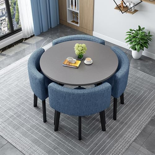 Modernes 80 cm Esstisch-Set mit Stühlen, rundem / quadratischem Konferenztisch und 4 Stühlen, Empfangstisch und Stuhl-Kombination für Küche, Holz-Finish