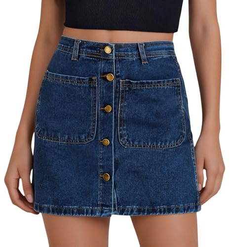 Generisch Falda vaquera para mujer de Halloween para mujer, de cintura alta, moderna, elástica, con botones en la parte delantera y bolsillos de parche, mini lencería, Bu2., XXL