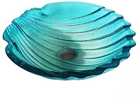 JYBNBBE Lavabo de baño, Lavabo de Concha Azul, Lavabo de Vidrio Templado, Lavabo artístico de Montaje en Cubierta, B