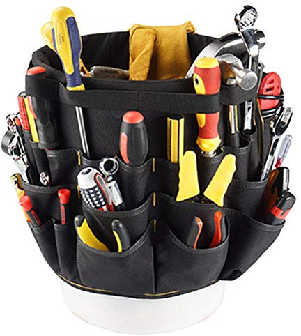 Organizzatore di Utensili per Secchio per Materiale 600D, 56 Tasche Utensili Caddy Organizzazione Borsa la Costruzione del Giardino Builder Elettricista Carpenter, Realizzato in 600D (BLACK)
