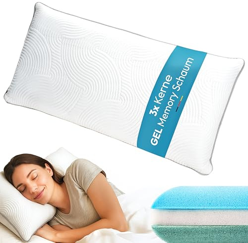 Lunea Möbel Kopfkissen 40x80 Memory Foam – Ergonomisches & Orthopädisches Nackenstützkissen für Seitenschläfer – Höhenverstellbar mit Gel & Visko-Schaum – Atmungsaktiv & gegen Rückenschmerzen