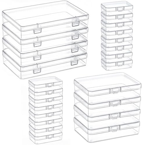 Forever bene 24-Pack Plastlådor med Lock (4 Blandade Storlekar) – Rektangulär Förvaringslåda för Pärlor, Diamantmålning och Hårdvara, Sorteringslåda