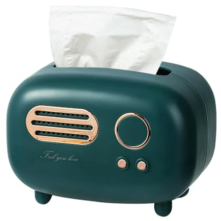 Caja de pañuelos de radio retro vintage, caja de pañuelos de moda | Verde, plástico sin olor especial, para familias, hoteles, bares, cafeterías, salones, baños, coches, etc.