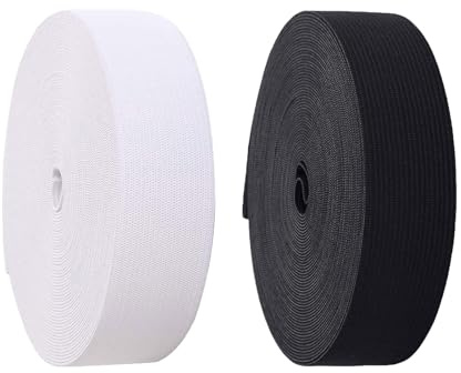 OYUUJII Goma Elastica Costura,2 Pcs Cinta Elastica Costura Blanco y Negro de 20M x 3CM Banda Elástica Costura Cinta Elástico Ancha para Coser Tejer Pantalones Ropa Manualidades DIY