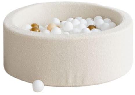 Kinder Bällebad 30cm hoch mit 200 Bällen - Rund Ø 90 cm - Cremefarbener Bouclé-Stoff