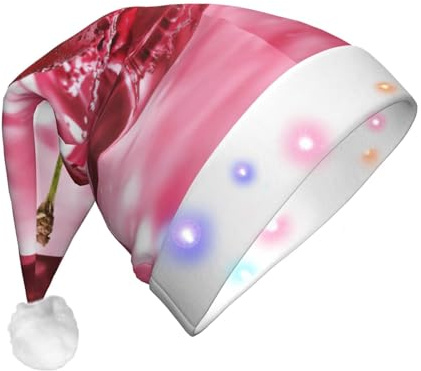 Dexnel Sombrero de Navidad con luces LED de cerezas rojas, sombrero de Papá Noel para suministros de fiesta de Navidad, gorro de invierno para adultos