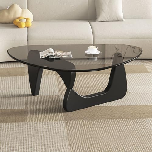 AnYaBinni Triangolo Vetro Tavolino da Caffè, Tavolino da Caffè in Moderno con Base in Legno Massiccio, Tavolo da Pranzo da Salotto per Soggiorno, Camera da Letto, Balcone, 83 * 57 * 40 CM
