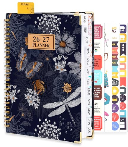 Academic Diary 2026-2027, A5 Weekly Planner Notebook, Butterfly | From August 2026 to July 2027, Week-to-view Layout, Spiral Bound, with Monthly Tabs, Ruler Bookmark, 4 Sticker Sheets