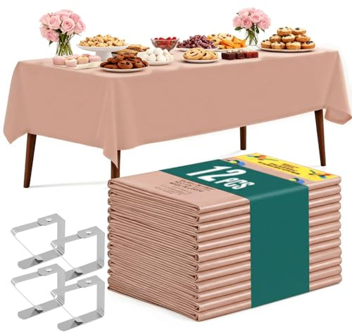 XEIYEI Einweg Tischdecke Tischtuch Kunststoff Tischdecken Bierzeltgarnitur Tischdecke 12 STK Rechteckig Tischdecken Geburtstag Wasserdicht 137 x 274 cm mit Tischklammern für Party Fasching (Roségold)