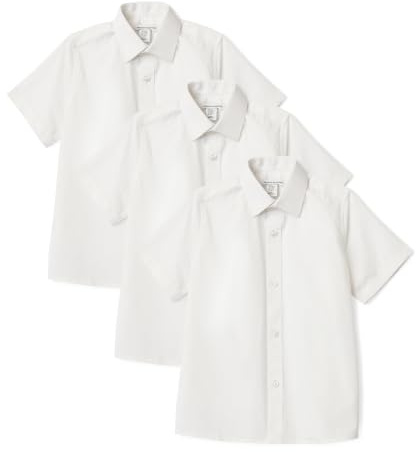 Amazon Essentials Boys' Easy-Iron Short-Sleeve Poplin School Uniform Shirt, Pack of 3, Bright White - 3 Pack, 11-12 Years