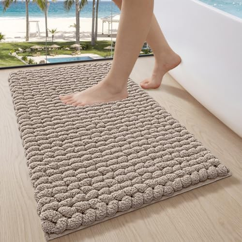 LUMI Alfombra de Baño Antideslizante de Chenilla, Extra Suave y Mullida, Súper Absorbente, Secado Rápido, Lavable a Máquina, para Ducha y Cuarto de Baño, Beige, 40 x 60 cm