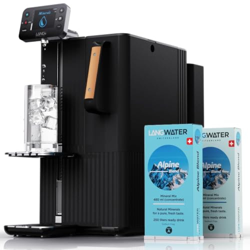 LANGWATER Autisch Osmoseanlage mit anpassbarer Mineralisierung | Umkehrosmoseanlage mit UV Heißwasserspender & Mineralien aus 2 Swiss-made Mineral-Packs Keine Installation Optimale Hydration