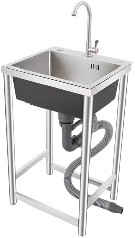 EGBNSY Lavandino da Esterno, 45x41x75cm Lavandino, Lavabo da Esterno, Carico Telaio 50kg, Lavandino da Esterno con Mobile, Lavabo da Giardino per Cucine, Lavanderie, Garage e Giardini (Argento/Nero)