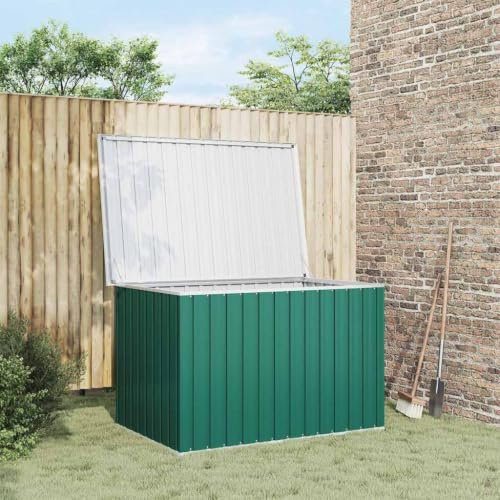 Ziaphsol Caja de jardín verde 149 x 99 x 93 cm de acero galvanizado y plástico, 1,03 m³ de espacio de almacenamiento como caja de cojines, caja de terraza, caja de balcón para cojines, cojines y