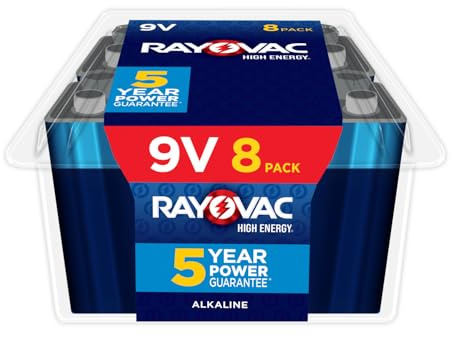 Rayovac High Energy 9V Batteries (8 Pack), Alkaline 9 Volt Batteries