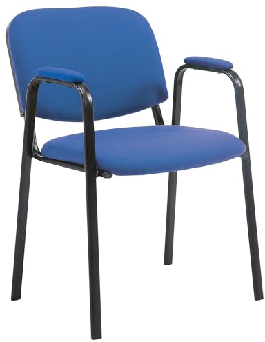 CLP Stapelstuhl mit Armlehnen gepolstert Ken Pro, Konferenzstuhl Stoffbezug stapelbar, Metallgestell schwarz stabil bis 150 kg | Farbe blau