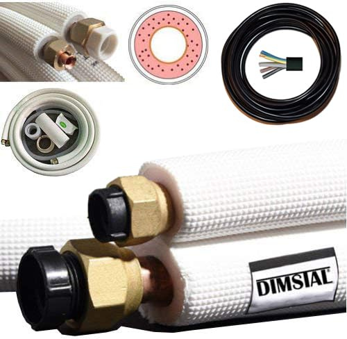 2x 5m 3/8+5/8 Zoll Kupferleitungen Kältemittelleitungen für 24000 BTU Komplett-Montage-Kit inkl. Kabel (2x5m für 24000 btu)