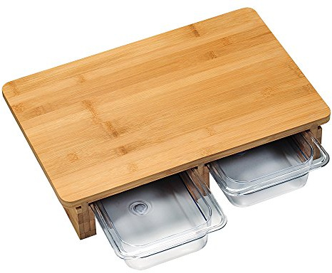 Kesper | Schneidebrett mit Auffangschale, Material: Bambus, Kunststoff, Maße: B 40,5 x T 27,5 x H 8,5 cm, Farbe: Braun | 58353 13