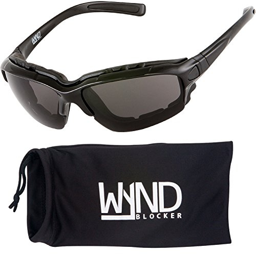 WYND Blocker Polarized Motorcycle Riding Sunglasses Sports Wrap Glasses, Black, Polarized Smoke