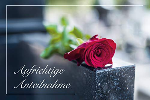 Merz Designkarten 3 Stück einfühlsame Premium-Trauerkarten/Beileidskarten (rote Rose) im Set mit 3 Umschläge - Anteilnahme Trauerkarte, Beileid Trauer Kondolenzkarte Gedenkkarte