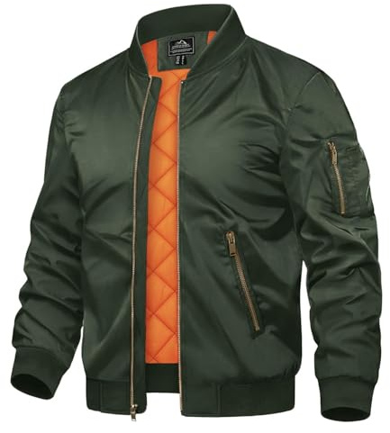 TACVASEN Herren Übergangsjacke Bomberjacke College Jacke Fliegerjacke Basic Freizeitjacke mit Reißverschlusstaschen