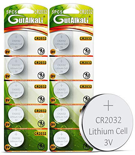 GutAlkaLi Batteria al litio CR 2032, Blister da 10 batterie al litio 3V