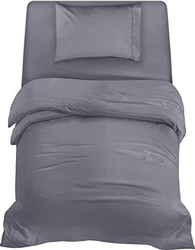 Utopia Bedding 3teilig Bettwäsche-Set - Weiches gebürstetes Mikrofaser-Gewebe - Bettbezug (135x200cm), Spannbetttuch (90x190cm) mit Kissenbezug (50x75cm), Grau
